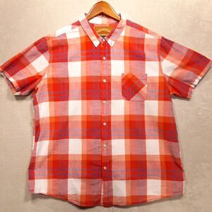 Red Camel Mens Short Sleeve Button Shirt Sz.2XL/Red Coral Blue Plaid/Cotton